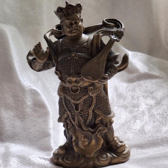 52. 4.5" Old China Brass Buddhism Great Heavenly King - Picture 1 of 3
